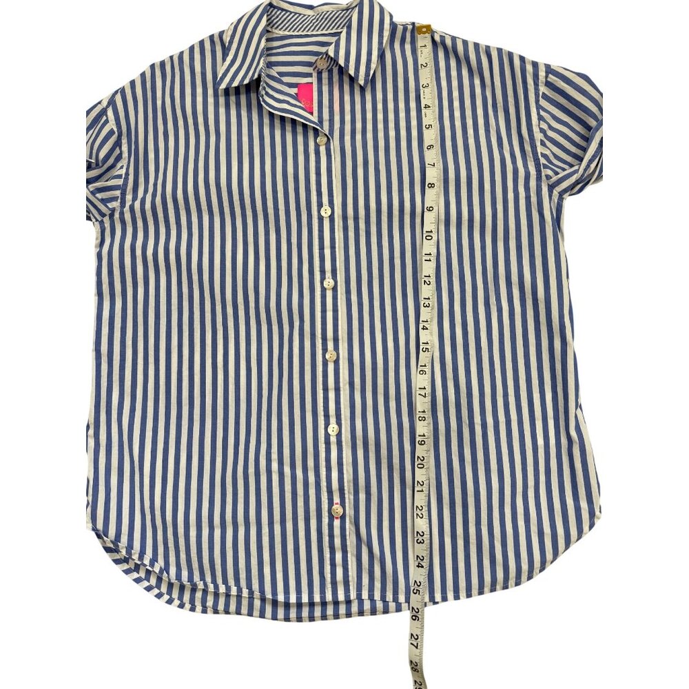 Lilly Pulitzer Womens XS Blue White Striped Top Button-Up Shirt With Tie Sleeves - Picture 5 of 7